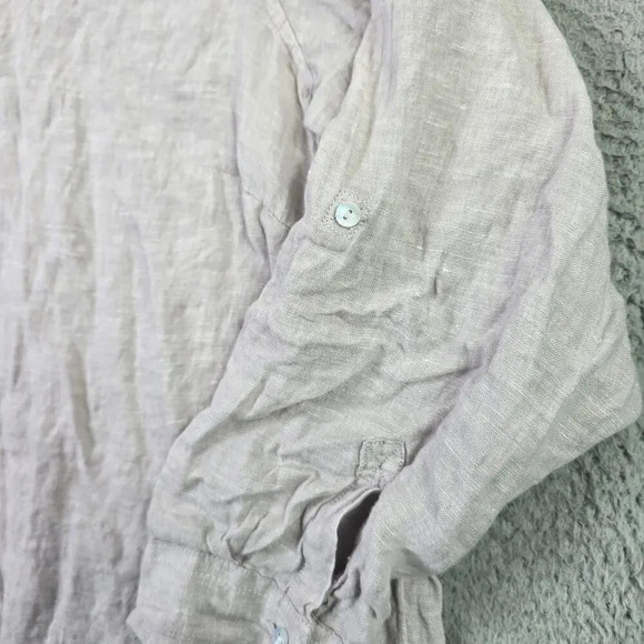 Sigrid Olson 100% Linen Button Top Women's 3X Gray Blouse Roll Tab Cottagecore - Picture 3 of 9